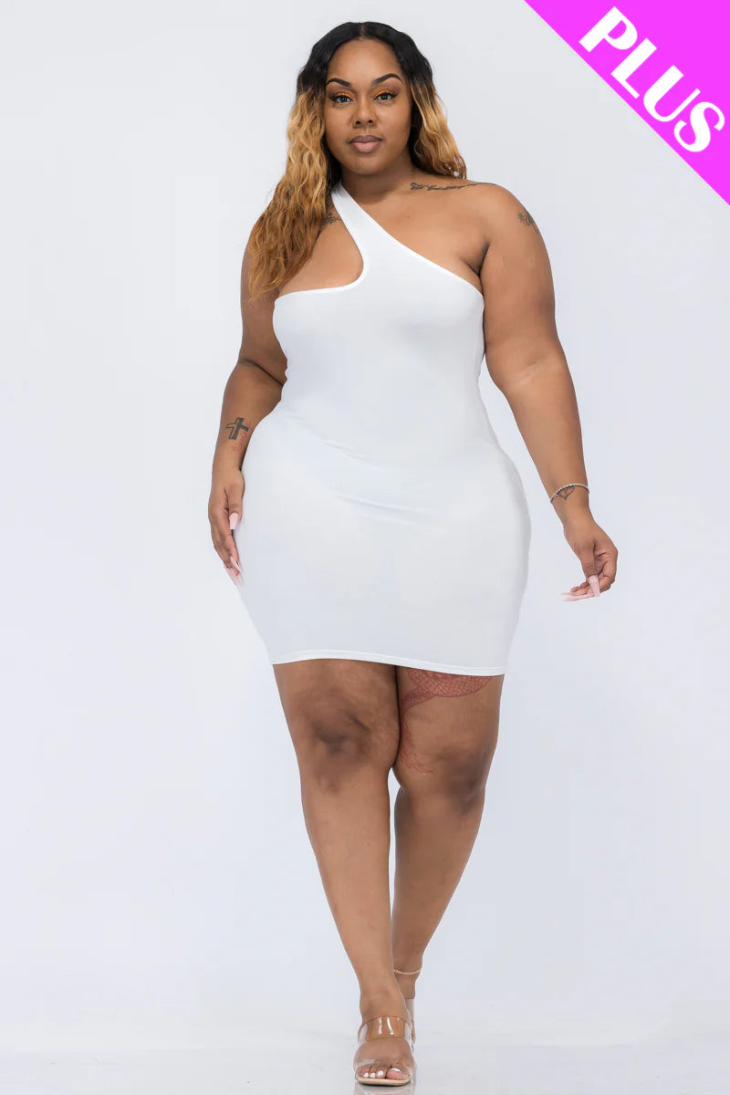Plus Size One Shoulder Bodycon Mini Cutout Dress
