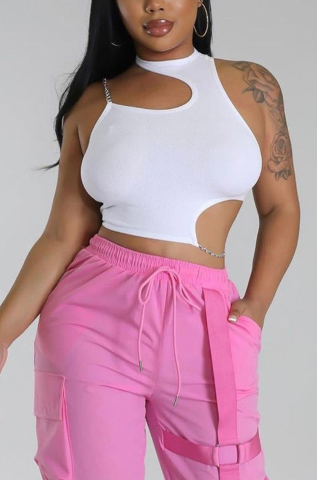Chain Halter Cutout Top