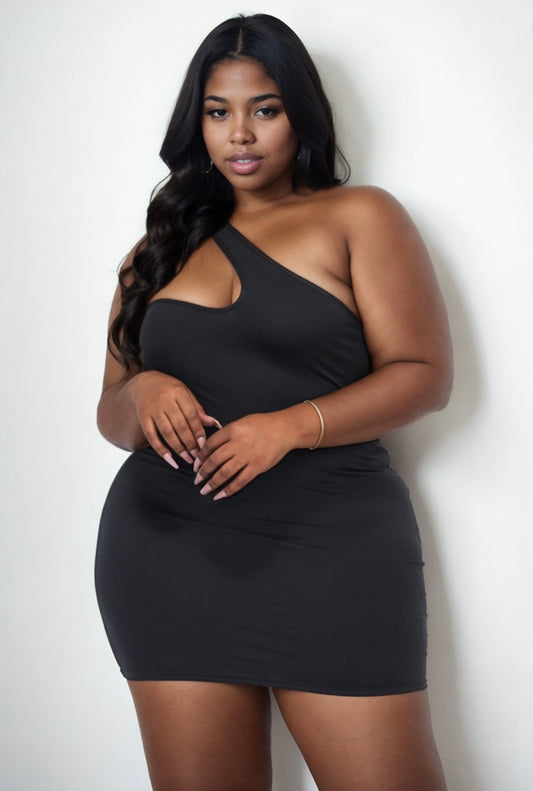 Plus Size One Shoulder Bodycon Mini Cutout Dress
