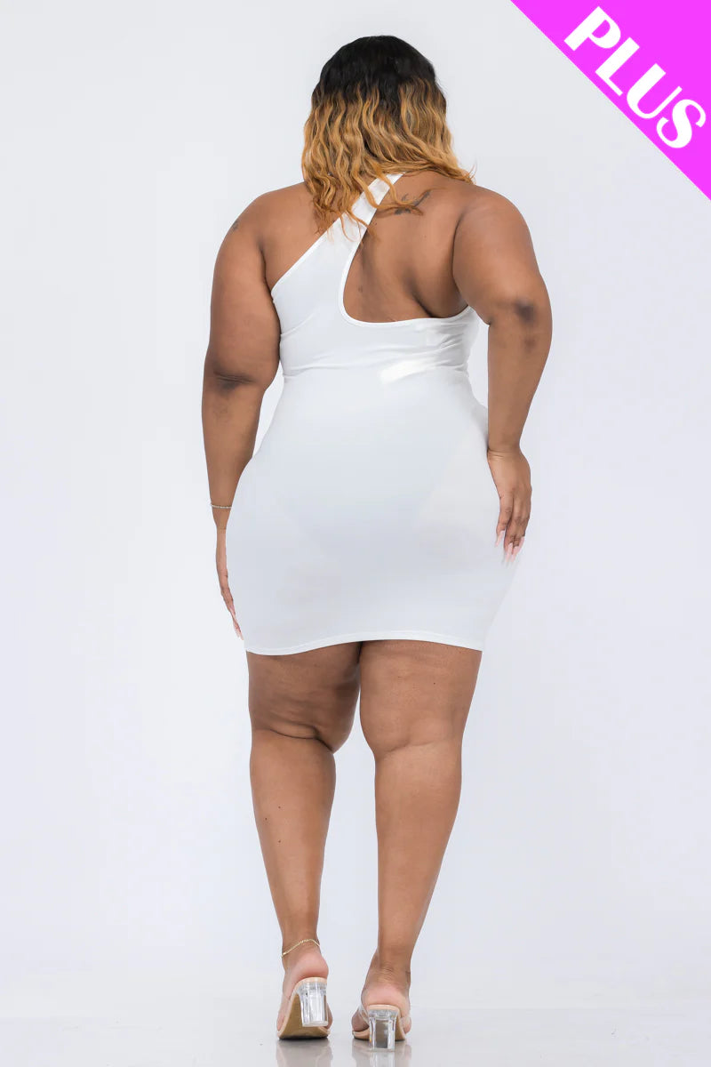 Plus Size One Shoulder Bodycon Mini Cutout Dress