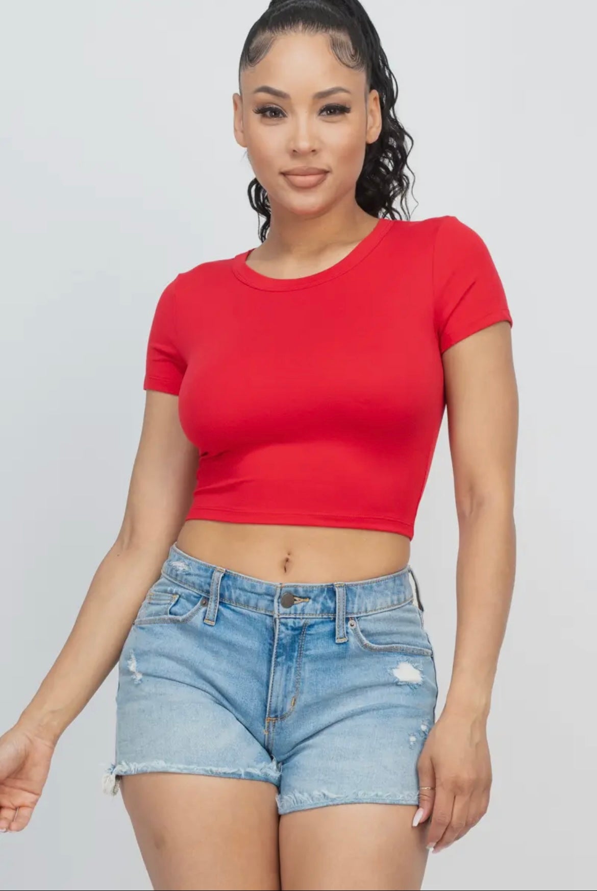 Short Sleeve Basic Crop Top