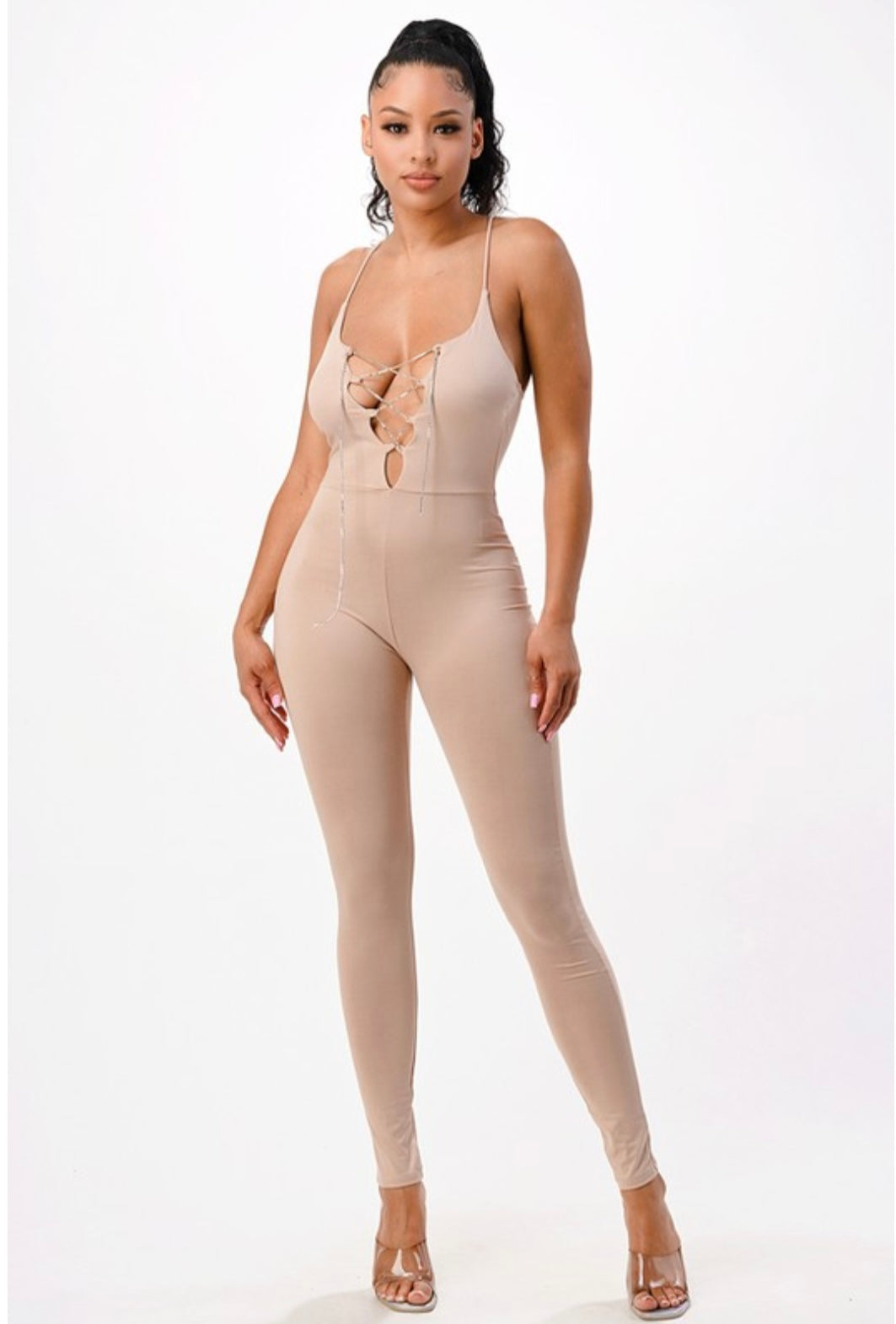 Spaghetti Strap Jumpsuit W/Chain